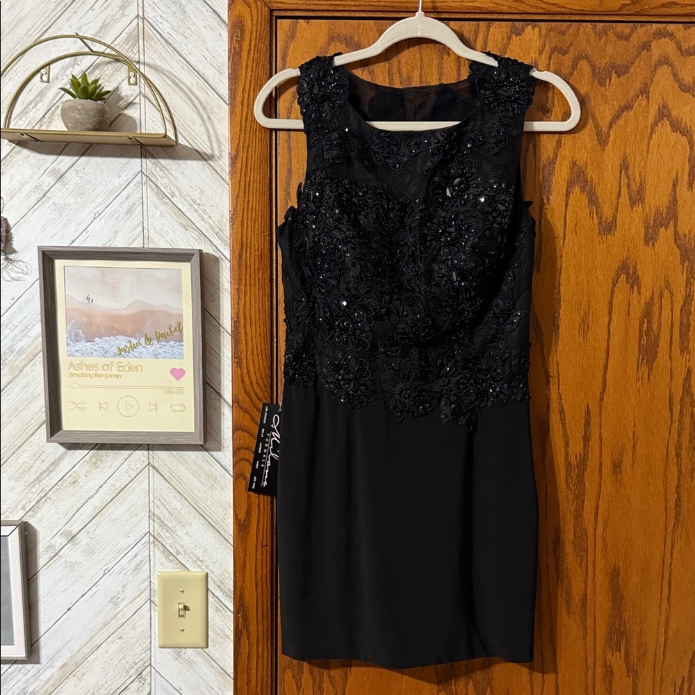 Milano Formals Black Embellished Mini Dress